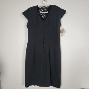 Vintage Joseph Ribkoff Womens Black Cap Sleeve Dress 8 Back Cutout New $210